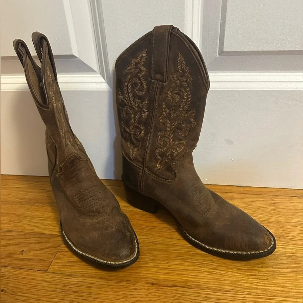Justin Kids Brown Western Cowboy Boots 12 1/2D Bay Westerner 2253C